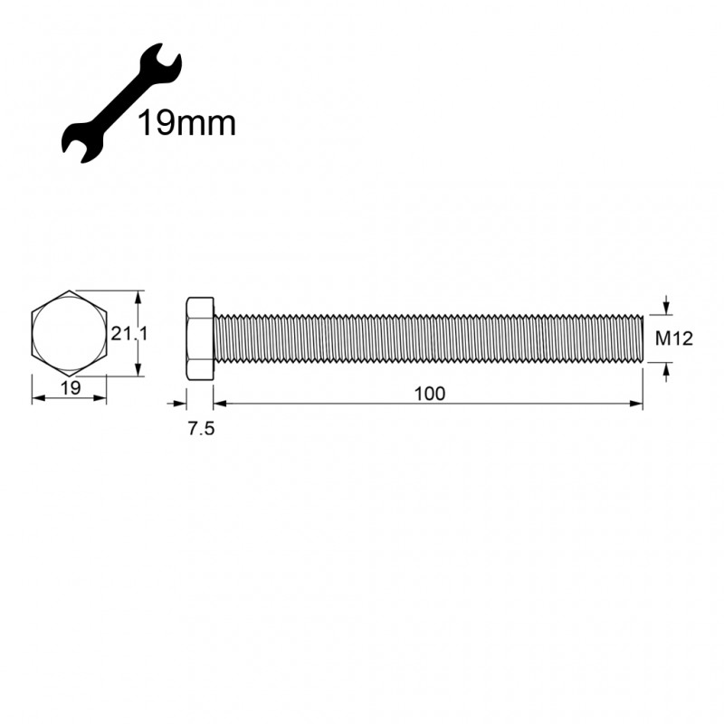 HEXAGON HEAD STEEL BOLT M12x100 HEXAGONAL STEEL BOLTS